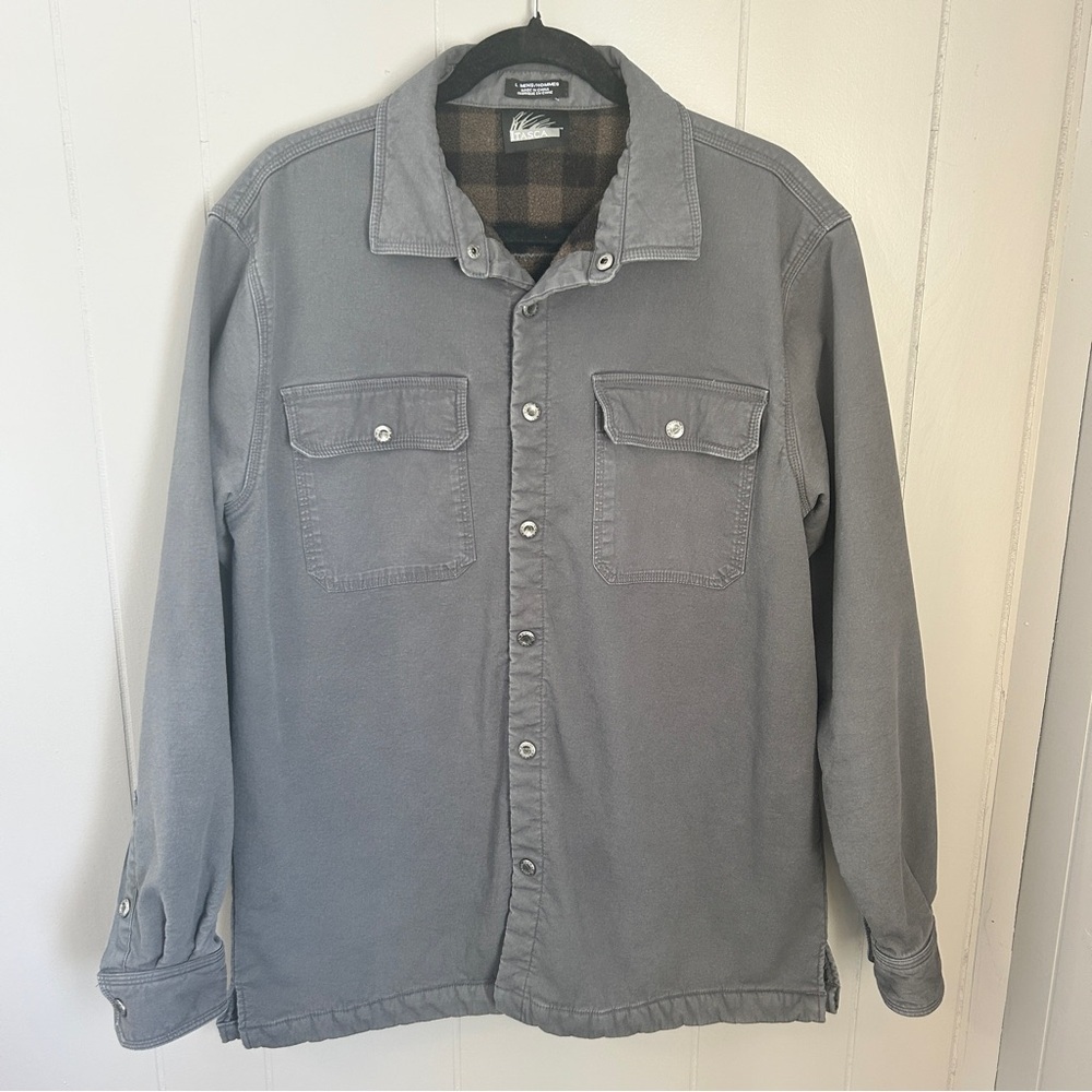 Itasca Men’s Gray Snap Up Shirt Jacket With Plaid Fleece Lining Size Large